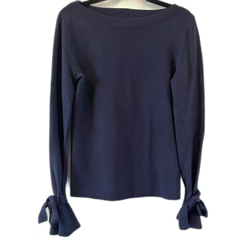 Banana Republic Navy Merino Cashmere Blend Flare Tie Sleeve Sweater Medium